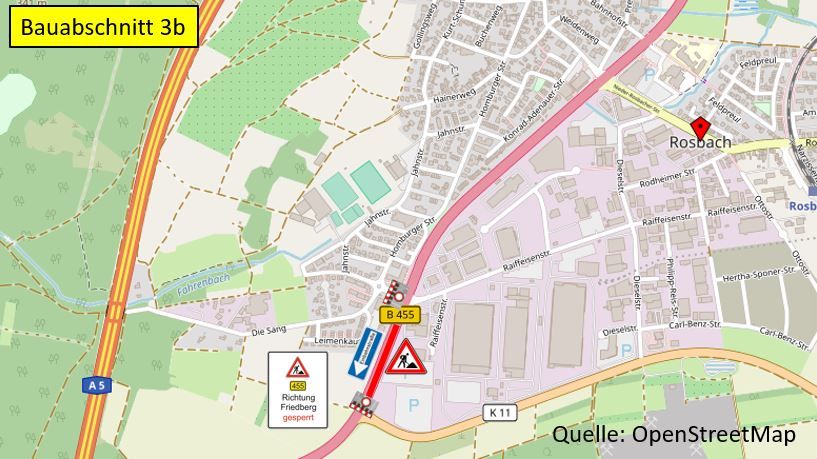 Straenbauarbeiten auf der B 455 in Rosbach v.d.H Einbahnregelung bis Anfang August AG